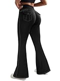 STARBILD Mujer Pantalones Acampanados con Cargo Bolsillos, Flared Leggings Deportivos Cintura Alta, Mallas Deporte Yoga Sport Fitness Pilates, Cargo Bolsillo - Negro XL