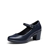 DREAM PAIRS Zapatos de Tacón Alto Clásicos Mujer Zapatillas con Tacón Ancho Zapatos de Salón PU Azul Marino SDPU2231W-E Talla 41 (EUR)