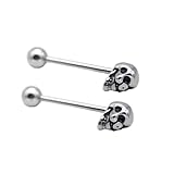 Piercing gótico de calavera para lengua, barra de acero inoxidable de 14 g, con rosca interna, joyería corporal punk para mujeres y hombres, regalo gótico de Halloween con bolsa de terciopelo negro