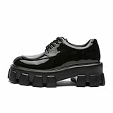 BKYWJTR6 Zapatos punk patentes de cuero zapatos de plataforma gruesos para mujer, estilo universitario, zapatos negros de lolita para mujer, uniforme escolar japonés, talla S, Negro , 40 EU