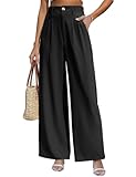 Yuson Girl Pantalones Mujer Verano Sólido Suelto Pierna Recta Palazzo Pantalones Cintura Alta Elástico Pantalón Ancho Largos Pantalon Casuales de Cómodos con Bolsillos(Negro, L)