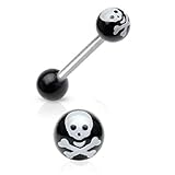 Lovepiercing - Piercing para lengua, diseño de calavera, color negro