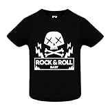 Camiseta Rock & Roll para Bebés - Camiseta Negra Calavera Punk Rock de Manga Corta, algodón Suave y Tacto Agradable (12 Meses)