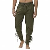 SHEYOW Hombre Pantalón Medieval Pantalones Largos de Lino Casual Estilo Punk Traje de Pirata Halloween (L, Verde)