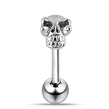Monster Piercing Piercing para lengua de acero quirúrgico 316L, calibre 14, 16 mm de longitud, diseño de calavera
