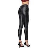 Uni-Wert Mujeres PU Leggins Cuero Brillante Negro Pantalón Cintura Alta Skinny Elásticos Pantalones