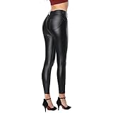 Uni-Wert Mujeres PU Leggins Cuero Brillante Negro Pantalón Cintura Alta Skinny Elásticos Pantalones