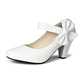 elerhythm Mary Jane - Zapatos de tacón vintage para mujer con lazo Gatsby de la década de 1950 y tobillera victoriana de gamuza sintética, blanco, 40 EU