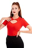 Ro Rox Eva Blusa Vintage Pinup Retro Rockabilly 1950 Formal Oficina - Rojo (XS)