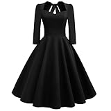 OBEEII - Vestido de cóctel para mujer, estilo vintage, retro, año 1950, Audrey Hepburn, pin-up Rockabilly Swing con lunares 3/4, manga chic y elegante, Negro , XXL