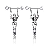 Piercing para pezón con diseño de esqueleto para mujer, acero inoxidable, 16 g, estilo vintage, gótico, calavera, Halloween, gota ligera, piercing para el cuerpo, talla única, Acero inoxidable, No es