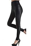 FITTOO PU Leggings Cuero Imitación Pantalón Elásticos Cintura Alta Push Up para Mujer #2 Clásico Negro Mate XL
