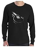 Camiseta de Manga Larga para Hombre - Guitarra Estampada. Ropa Rockera Hombre, Regalo Rock -Large Negro