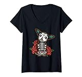 Mujer Chihuahua día de los muertos día de los muertos Calavera de Camiseta Cuello V