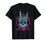 Camiseta de mano de rock con calavera de esqueleto y pentagrama punk Camiseta