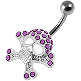 AZARIO LONDON Piercing para ombligo de plata de ley con diseño de calavera de varios cristales, joyería para el ombligo, joyería para el ombligo, joyería para el ombligo, joyería para el cuerpo, 14