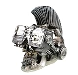 Kremers Schatzkiste Calavera futurista iroquesa – Plata 18 cm Figura Decoración – Pintada a mano Polyresin Calavera Calavera Gótico Punk Cráneo Estatua Escultura Regalo Halloween