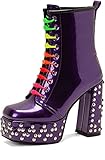 DELPYY Punk Plataforma Botas para Mujeres Chunky Tacón Alto Elástico Tobillo Botas De Tacón Bloque Botas De Fiesta Hunky Talón con Tachuelas De Colores