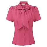 Belle Poque Camiseta de manga corta para mujer, informal, básica, verano, blusa vintage, camiseta con lazo BP819, Rosa Profundo#819, XL