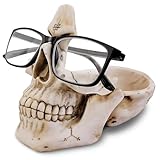 VIPbuy Soporte portagafas de calavera, novedoso soporte con bandeja de almacenamiento para mesilla de noche, escultura de resina con cabeza de calavera para decoración de escritorio (Blanco)