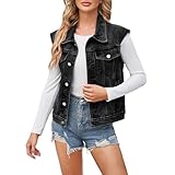 KBOPLEMQ Chaleco Vaquero Punk Negro Rasgado Chaleco Vaquero Lavado Vaquero Corto Chaleco Vaquero Destoryed Chaqueta Vaquera Verano Primavera Chaqueta Exterior Y2K Denim Vaquera Chaqueta, P negro., S