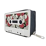 Monedero Cartera Mujer Hombre Billetera con Cremallera Retro Vintage - Artesanal Hecho a Mano con Cintas de Cassettes Tarjetero Diseño Reciclado Tamaño Pequeño Regalo Original Calaveras Portamonedas