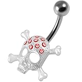 AZARIO LONDON Piercing para ombligo de plata de ley con diseño de calavera de hueso, piedras preciosas de cristal y acero inoxidable, 14 Gauge - 10mm Length, Acero quirúrgico 316L Piedras preciosas de