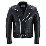 Bohmberg Chaqueta de cuero para hombre Chaqueta de motociclista de carretera Marlon Brando Chaqueta de moto - Chaqueta de turismo Cuero auténtico negro - XL