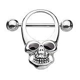 Taffstyle Piercing para pezón, pezón, íntimo, pezón, pezón, íntimo, oreja, pezón, pezón, barbell, escudo de calavera