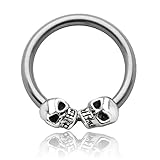 Inoki - Anillo de acero con 2 calaveras