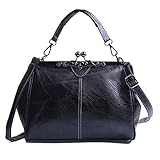 LUI SUI Bolso Retro de Mujer, Monedero de Cuero de PU Bolso de asa Superior Vintage Bolso de Hombro Crossbody Kiss Lock para Damas