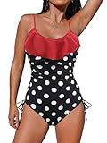 Trajes de Baño Mujer Volantes Ropa de Baño Mujer Fruncido Traje de Baño de Una Pieza Control de Barriga Monokini Verano Playa Bañador Entero(Lunares,M)