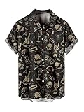 Camisa con Estampado 3D para Hombre Camisas de Solapa de Manga Corta con Calavera de Rosa Retro Camisa de Playa con Botones Regulares de Verano Camisetas Hawaianas Informales