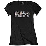 KISS Camiseta Ajustada Oficial con Logo de Diamante - Negro L
