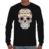 Camiseta Manga Larga de Hombre Skull Calavera Mexico Halloween 030 XXL