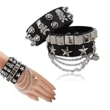 2 Piezas Pulsera Punk de Cuero con Tachuelas Negro Pulsera con Púas para Hombre y Mujer Pulsera Ajustable de Punk Rock con Metal Tachuelas Accesorios Punk puños de muñeca para regalos de fiesta de