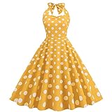 Rockabilly - Vestido de verano para mujer, línea A, swing, monocolor, estampado floral, vestido de verano, clásico, retro, vestido oscilante, disfraz Hepburn, estilo de los años 50, amarillo, XL