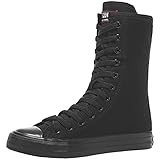 rismart Mujer Botas Lona Media Pierna Punk Altos Cordones Moda Sneakers(Negro,38 EU)