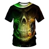 Camiseta Camiseta Hombre Calavera Estampado Digital 3D Manga Corta,Slx224,3XL