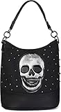 styleBREAKER Bolso de Mano Tipo Hobo de Mujer con Calavera y Remaches, Bolso para Compras, Bolso de Hombro, Bolso 02012264, Color:Negro