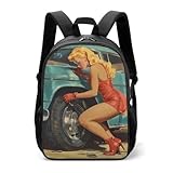 Mochila casual de los años 50 con cierre de pin-up, de neumático, casual, para uso diario, bolsa de hombro de viaje con correas ajustables para mujeres y hombres