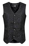 Ro Rox Chaleco Brocado Formal para Hombres de Goth Steampunk Negro (Large)