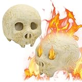 Calavera de pozo de fuego de cerámica ignífuga, cráneos para pozo de fuego - Calavera de cerámica espeluznante de Halloween de 2 piezas - Objetos de escena para fotos, escultura decorativa para