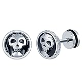 INFINIONLY Hombre Mujer Pendientes Calavera de Acero Inoxidable Mujer Pendientes Aros de Calavera Alfileres de Oreja de Rosca Joyas de Halloween, Plateado