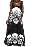Vestido con Estampado De Calavera Punk para Mujer Vestido Suelto con Cordones De Talla Grande Vestido De Halloween Color1 M