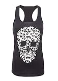 Camiseta de tirantes para mujer, diseño de calavera con estampado de leopardo, color negro Negro M