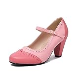 elerhythm Zapatos de tacón para mujer de los años 20 Gatsby Oxford, estilo vintage de los años 50, con puntera cerrada, con correa de tobillo, Rosa., 39 EU