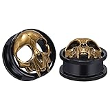 COOEAR 1 par de dilatadores y tapones de acero inoxidable, calibre de oreja de calavera dorada antigua., 00g(10mm), Diamante, acero inoxidable, acero, Arenisca