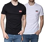 Levi's 2PK Crewneck Graphic M Camiseta, Multicolor (2 Pack Sw White/Mineral Black 0000), Large (Pack de 2) para Hombre