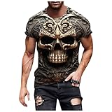Duohropke Camiseta para hombre con impresión digital 3D, cómoda camiseta de ocio, camiseta de verano, blusa de calavera, camiseta con estampado de calavera urbana, camiseta con cuello redondo, blusa